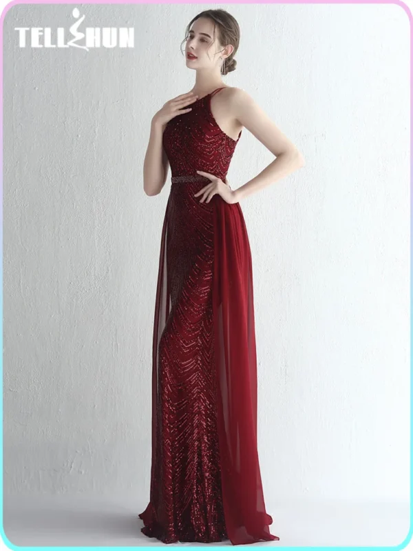 Elegant red prom dresses with detachable chiffon train for partie - Image 3