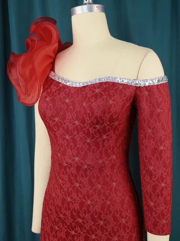 Sexy red prom dresses with one-shoulder ruffle and asymmetrical design - Image 10