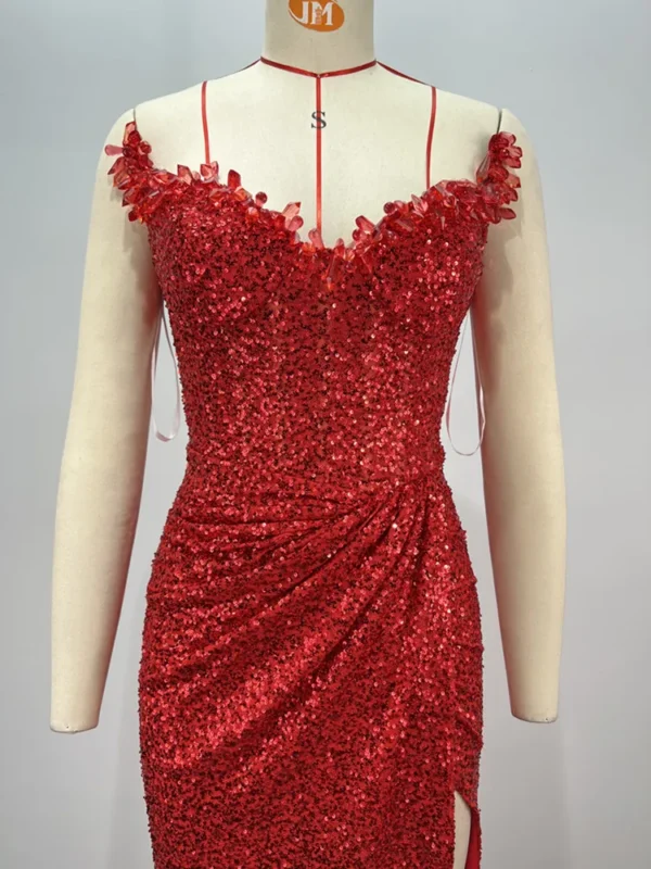 Red Prom Dresses: Strapless Crystal Sequin Elegant Evening Gown - Image 6