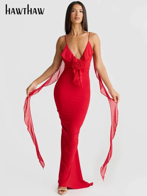 Red prom dresses: Sexy V-neck party club evening bodycon gown