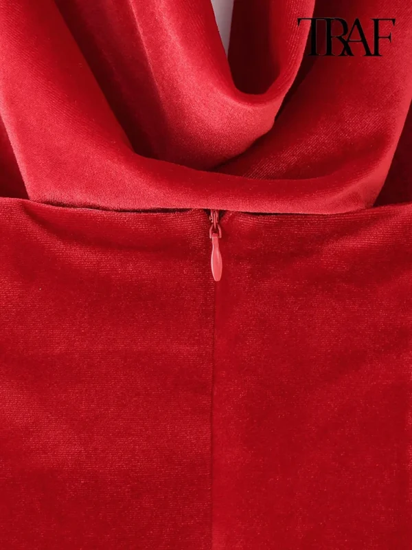 Elegant red prom dresses, backless velvet halter neck with chic split - Image 5