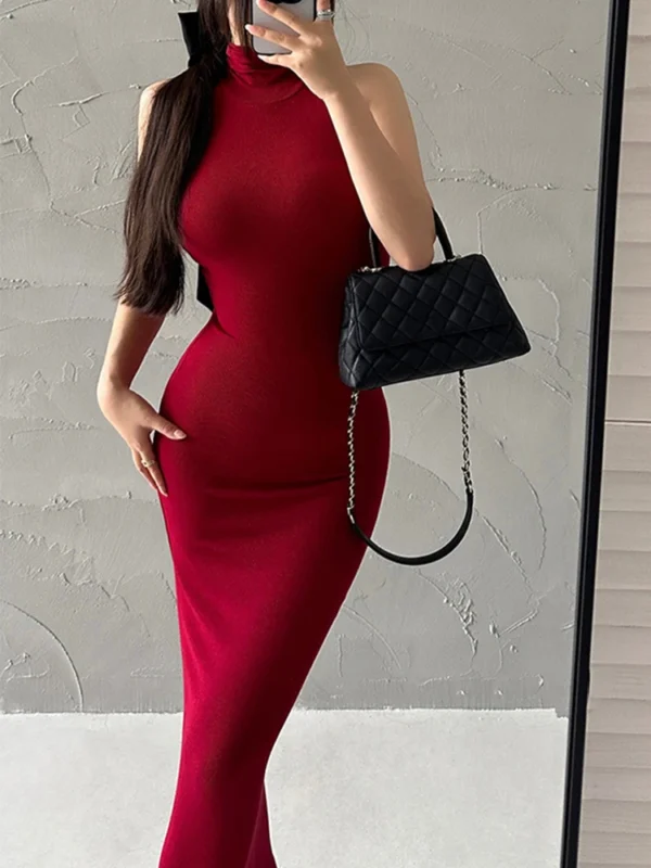 Red prom dresses, sexy turtleneck bodycon midi for evening parties - Image 2