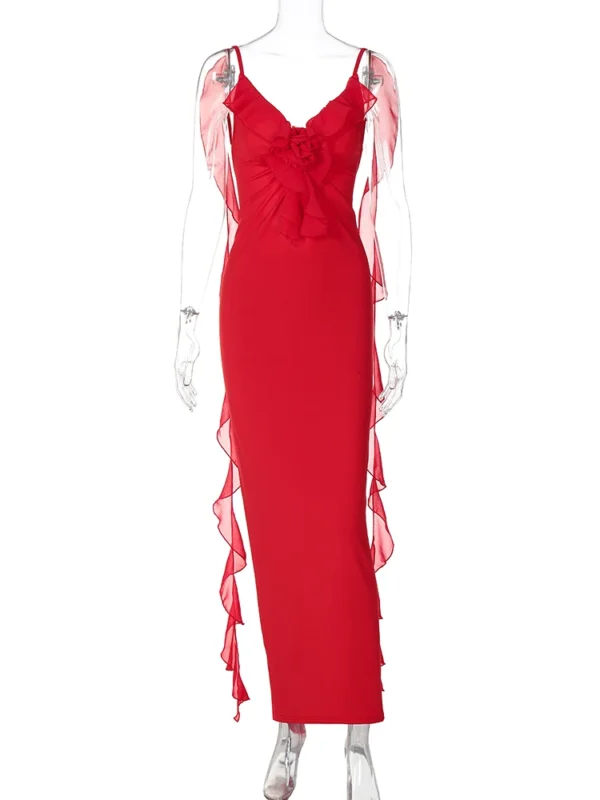 Red prom dresses: Sexy V-neck party club evening bodycon gown - Image 6