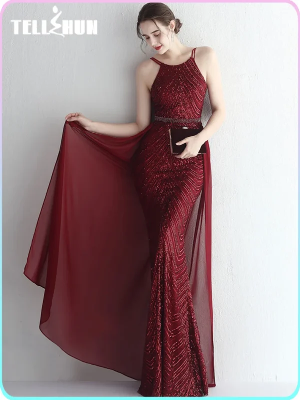Elegant red prom dresses with detachable chiffon train for partie - Image 4