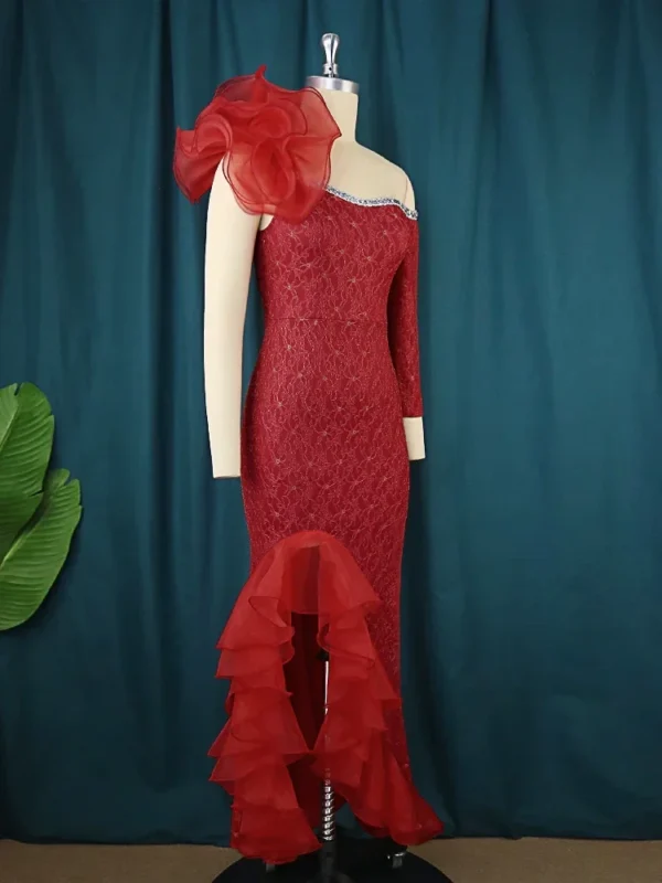 Sexy red prom dresses with one-shoulder ruffle and asymmetrical design - Image 4