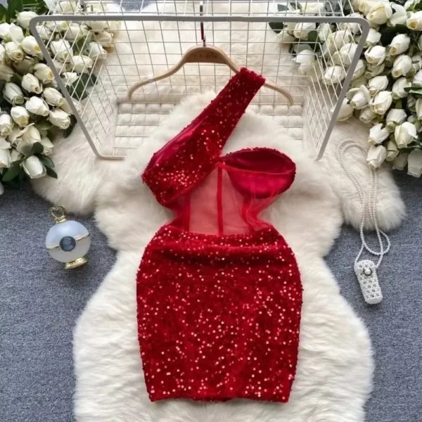 Chic red prom dresses, sleeveless mesh sequin dress for parties - Image 9