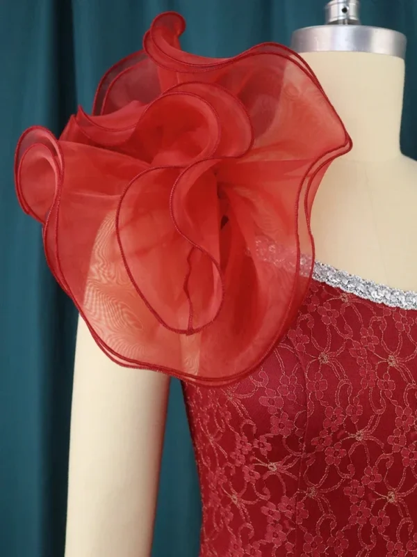 Sexy red prom dresses with one-shoulder ruffle and asymmetrical design - Image 9