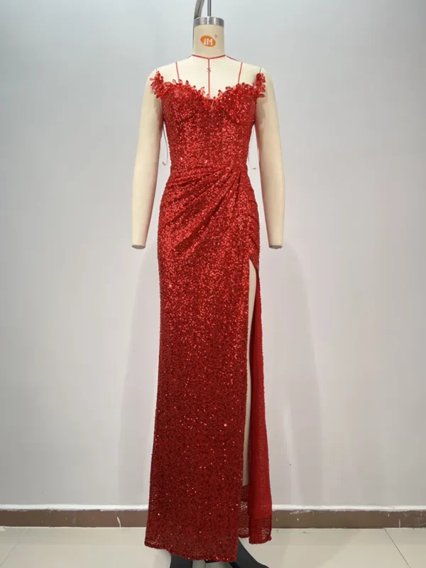 Red Prom Dresses: Strapless Crystal Sequin Elegant Evening Gown - Image 2