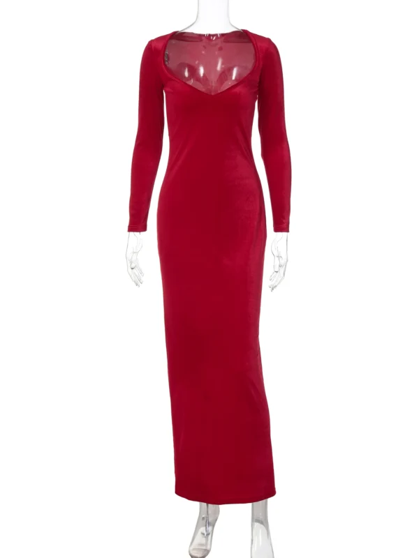 Red prom dresses: Velvet bodycon long sleeve party dresses wholesale - Image 6