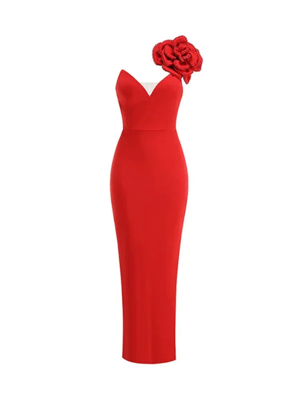 Sexy Red Prom Dresses One-Shoulder Flower Applique Cocktail Midi - Image 2
