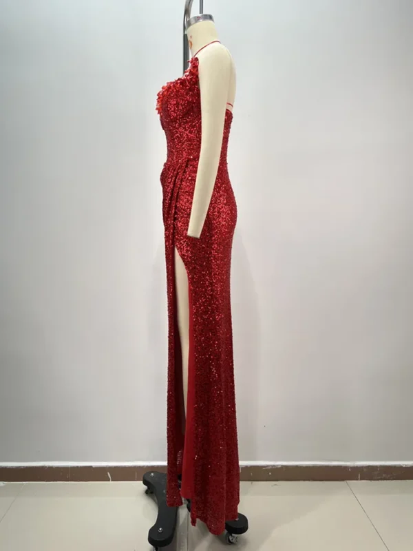 Red Prom Dresses: Strapless Crystal Sequin Elegant Evening Gown - Image 3
