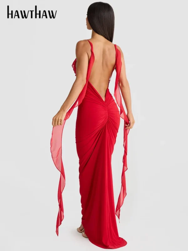 Red prom dresses: Sexy V-neck party club evening bodycon gown - Image 3