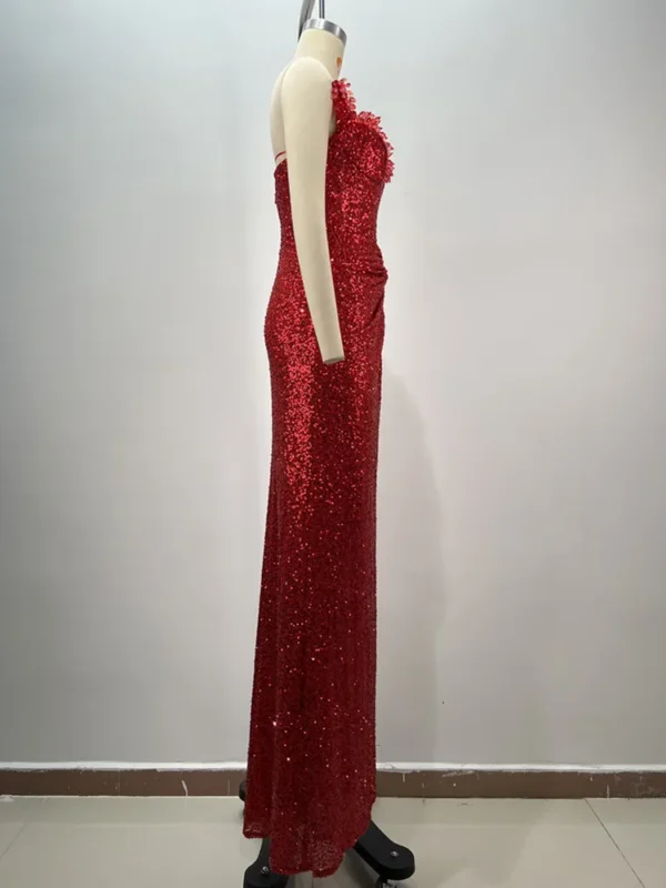 Red Prom Dresses: Strapless Crystal Sequin Elegant Evening Gown - Image 4