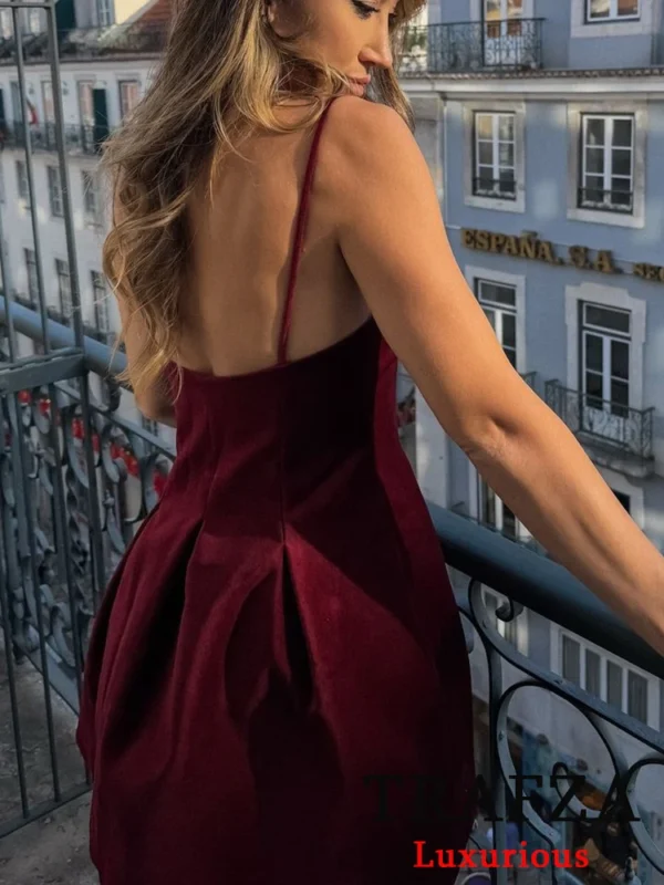 Trafza Red Velvet Sleeveless A-Line Mini Dress For Autumn Parties - Image 2