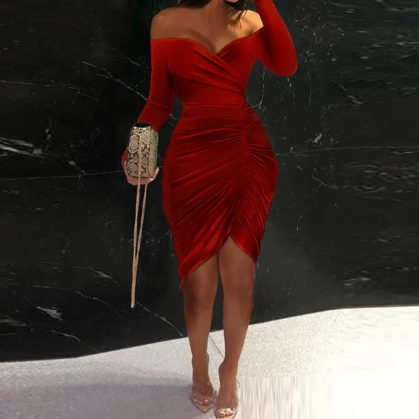Red Prom Dresses: Elegant Off-Shoulder Bodycon Mini Party Dress - Image 4