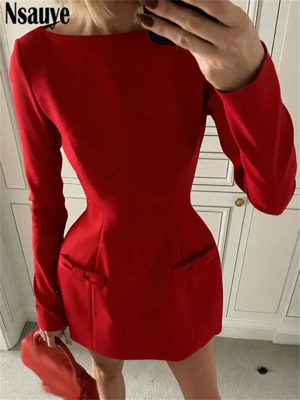 Red Prom Dresses Sexy Elegant Long Sleeve Party Evening Dress 2024 - Image 4