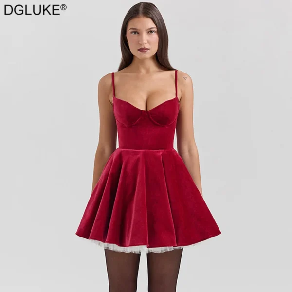 Red Velvet Bustier Corset Mini Dress Sweetheart Backless A-Line Prom