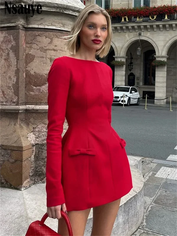 Red Prom Dresses Sexy Elegant Long Sleeve Party Evening Dress 2024 - Image 3