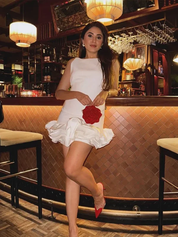 Fashion Sexy Red Ruffled Hem Slim Sleeveless Mini Party Dress - Image 5