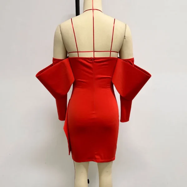 Red Prom Dresses: Off-Shoulder Bow Backless Long Sleeve Party Dress - Image 4