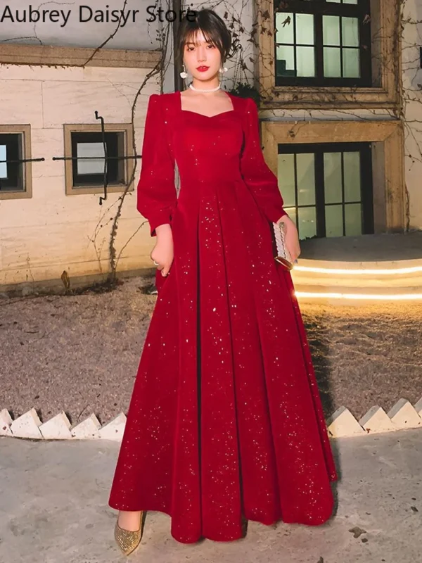 Red Prom Dresses: Elegant Sequins Midi V-neck Evening Dress - Image 3