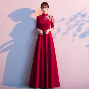Red Cheongsam Vintage Evening Dress For Elegant Autumn Parties