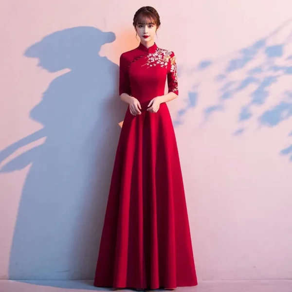 Red Cheongsam Vintage Evening Dress For Elegant Autumn Parties