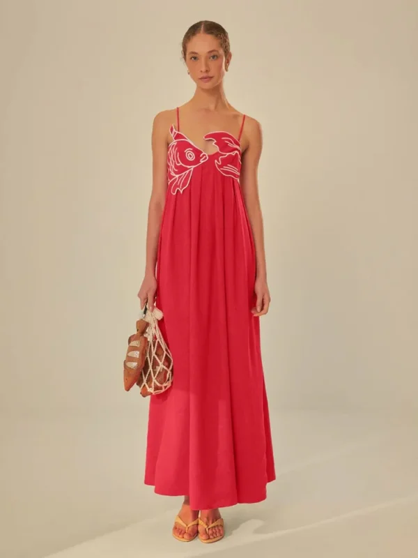 Summer Red Maxi Dress Women Sling Backless Sexy Party Outfit