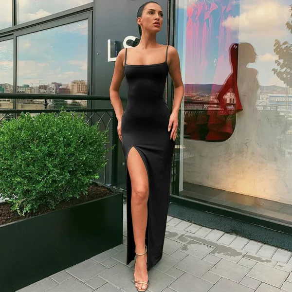 Red Black Christmas Party Long Bodycon Lace Up Midi Dress Women - Image 6