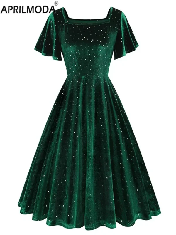 Red Prom Dresses Elegant Vintage Velvet A-Line Flare Party Gown Women - Image 6