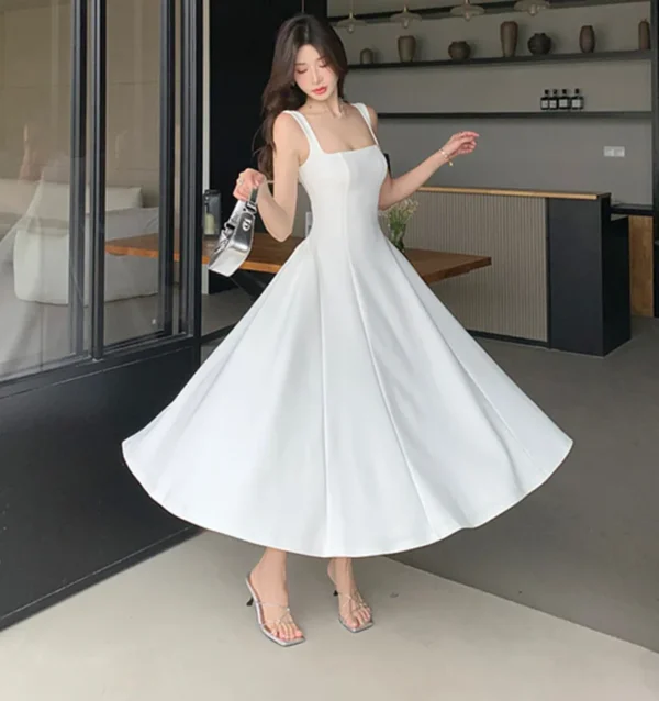 Red Square Collar Spaghetti Strap Backless Swing Prom Party Dress - Image 5