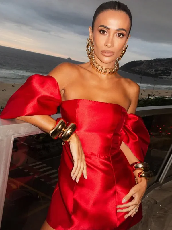 Elegant Red Off Shoulder Retro Backless Christmas Dinner Party Dress - Image 5