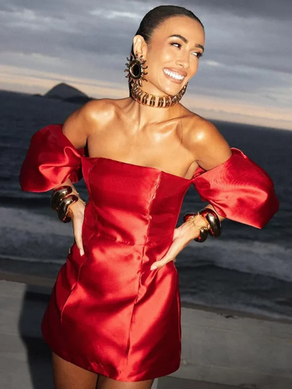 Elegant Red Off Shoulder Retro Backless Christmas Dinner Party Dress - Image 4