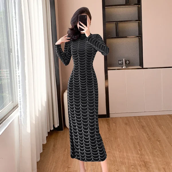 Red prom dresses, elegant velvet stand collar bodycon split evening gown - Image 5
