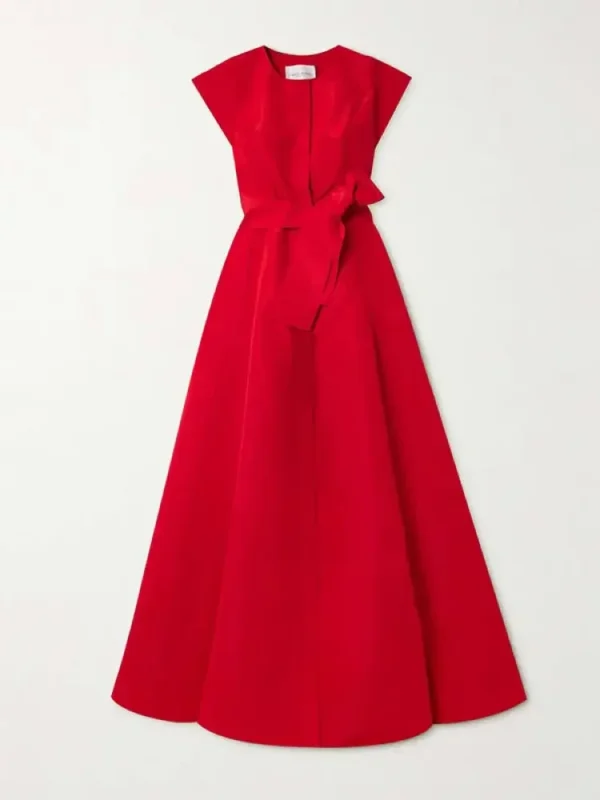 Red prom dresses, sleeveless round neck tied high-waisted pleated maxi - Image 3