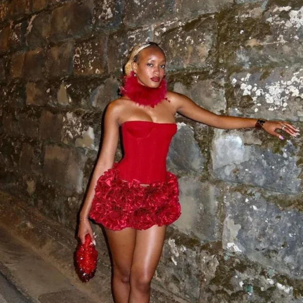 Red prom dresses, luxury strapless mini lace-up cocktail party gown - Image 5