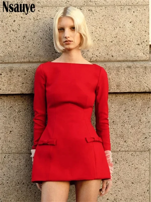 Red Prom Dresses Sexy Elegant Long Sleeve Party Evening Dress 2024