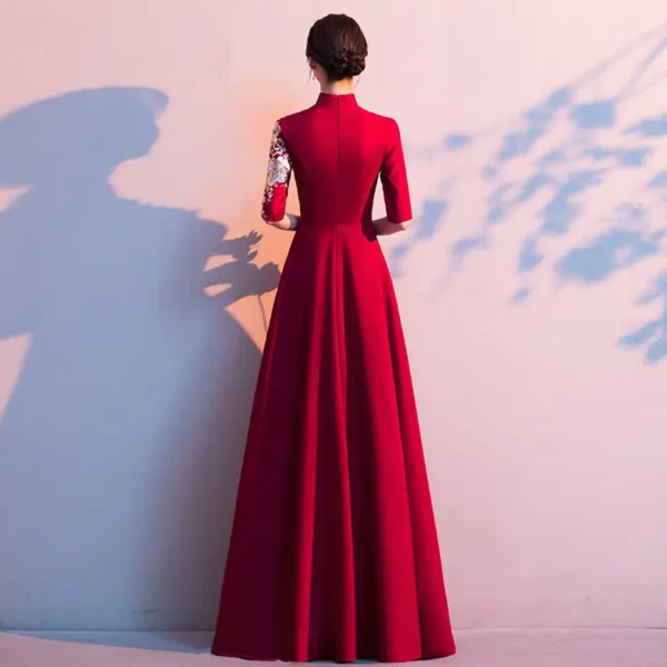 Red Cheongsam Vintage Evening Dress For Elegant Autumn Parties - Image 6