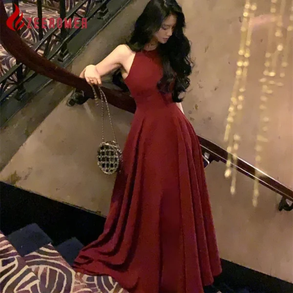 Red prom dresses, wine red A-line sleeveless romantic party gown
