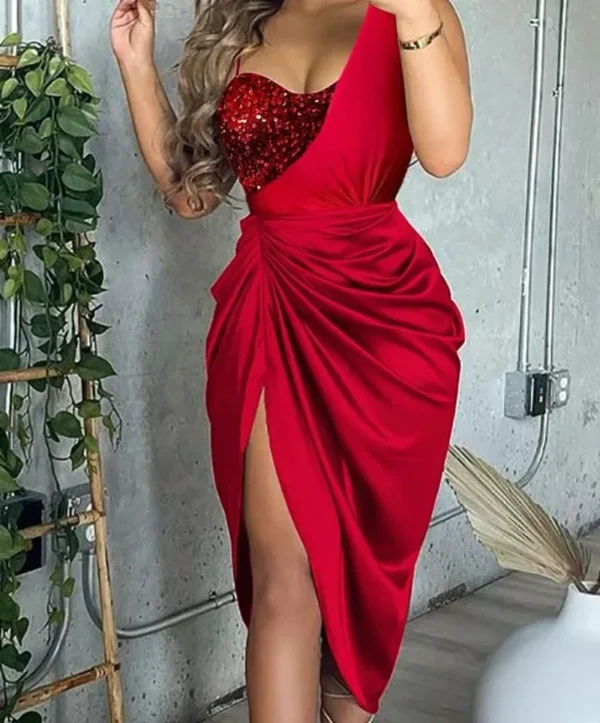 Red prom dresses, sexy bodycon slit sequin summer beach maxi gown - Image 3