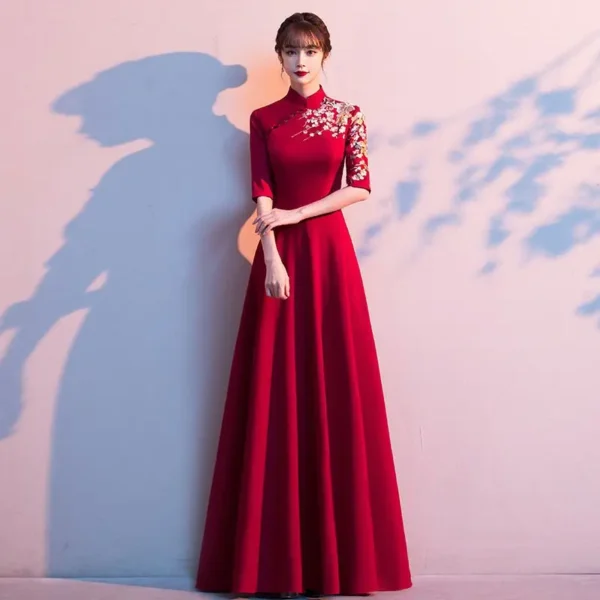 Red Cheongsam Vintage Evening Dress For Elegant Autumn Parties - Image 5
