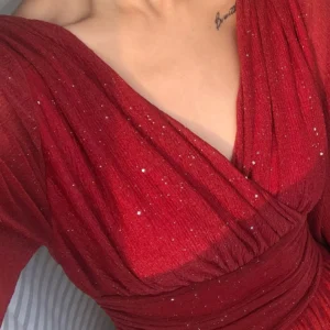 Elegant Sequin Red Long Dress V-Neck Vintage Wedding Party Gown