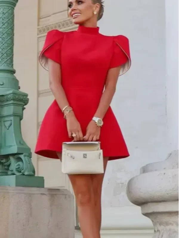 Sexy Red Backless Hollow Out Mini Turtleneck Party Dress With Pads - Image 3