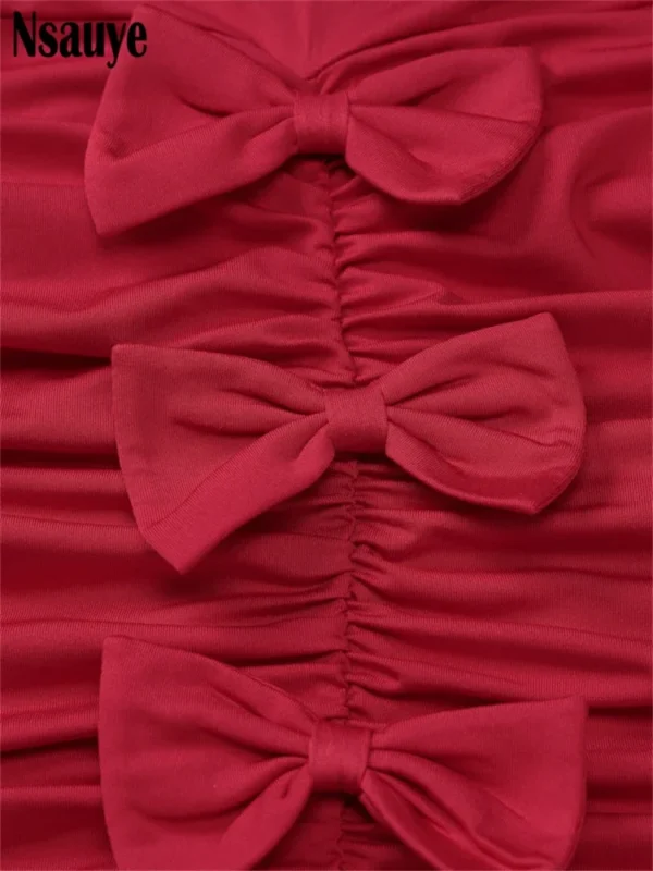 Red Prom Dresses Elegant Sleeveless Slim Fit Bow Backless Mini Dress - Image 6