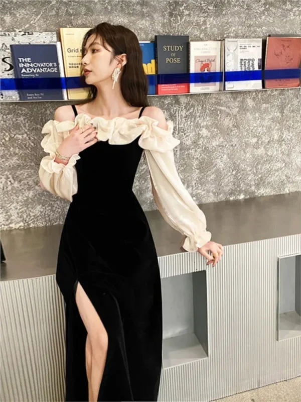 Elegant red prom dresses with ruffles, puff sleeves, and split design - Image 6