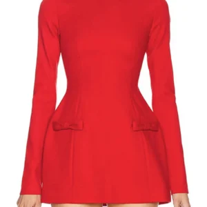 Red Long Sleeve Mini Dress Women Bow Elegant Fit Flare