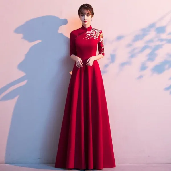 Red Cheongsam Vintage Evening Dress For Elegant Autumn Parties - Image 3