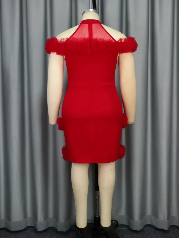 Red prom dresses, mesh patchwork cold shoulder sleeveless bodycon mini gown. - Image 4