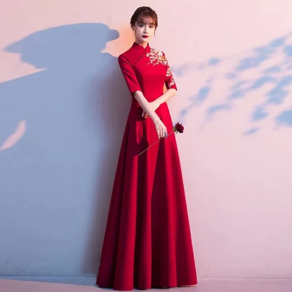 Red Cheongsam Vintage Evening Dress For Elegant Autumn Parties - Image 4