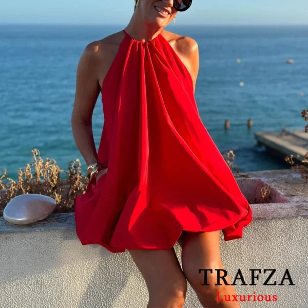 Red Prom Dresses: Sexy Chic Halter Mini Beach Party Dress